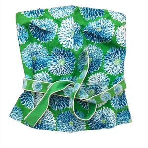Colorful Lilly Pulitzer Style strapless palm beach resort top green with tie